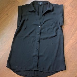 The Limited Black Cap Sleeve Sheer Blouse Tall